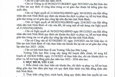 Kế hoạch điều chỉnh, bổ sung Kế hoạch số 102/KH-THĐL ngày 13/10/2025 về thực hiện thu, chi các khoản dịch vụ phục vụ, hỗ trợ hoạt động giáo dục năm học 2025 – 2026