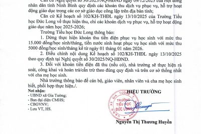 Thông báo điều chỉnh các khoản thu dịch vụ phục vụ, hỗ trợ hoạt động giáo dục năm học 2025 – 2026