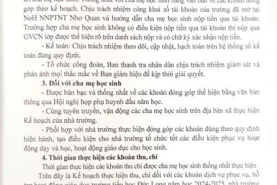 KẾ HOẠCH THU CHI CÁC KHOẢN DỊCH VỤ, HỖ TRỢ HOẠT ĐỘNG GIÁO DỤC 2024-2025